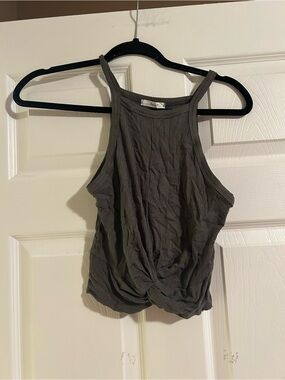 Soprano Ribbed Twist-Front Tank Top - Olive Green